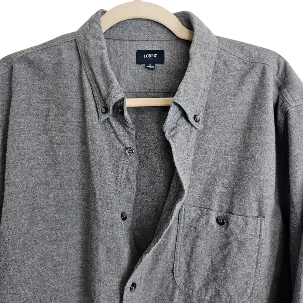 J. Crew Mens Gray Flannel Shirt XL Faux Suede Elbow Patches Minimalist Weekend
